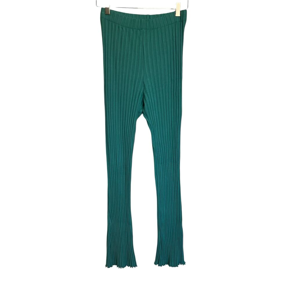 Simon Miller Cyrene Rib Flare Pant Pull On Teal Blue Ribbed Modal Stretch Knit S